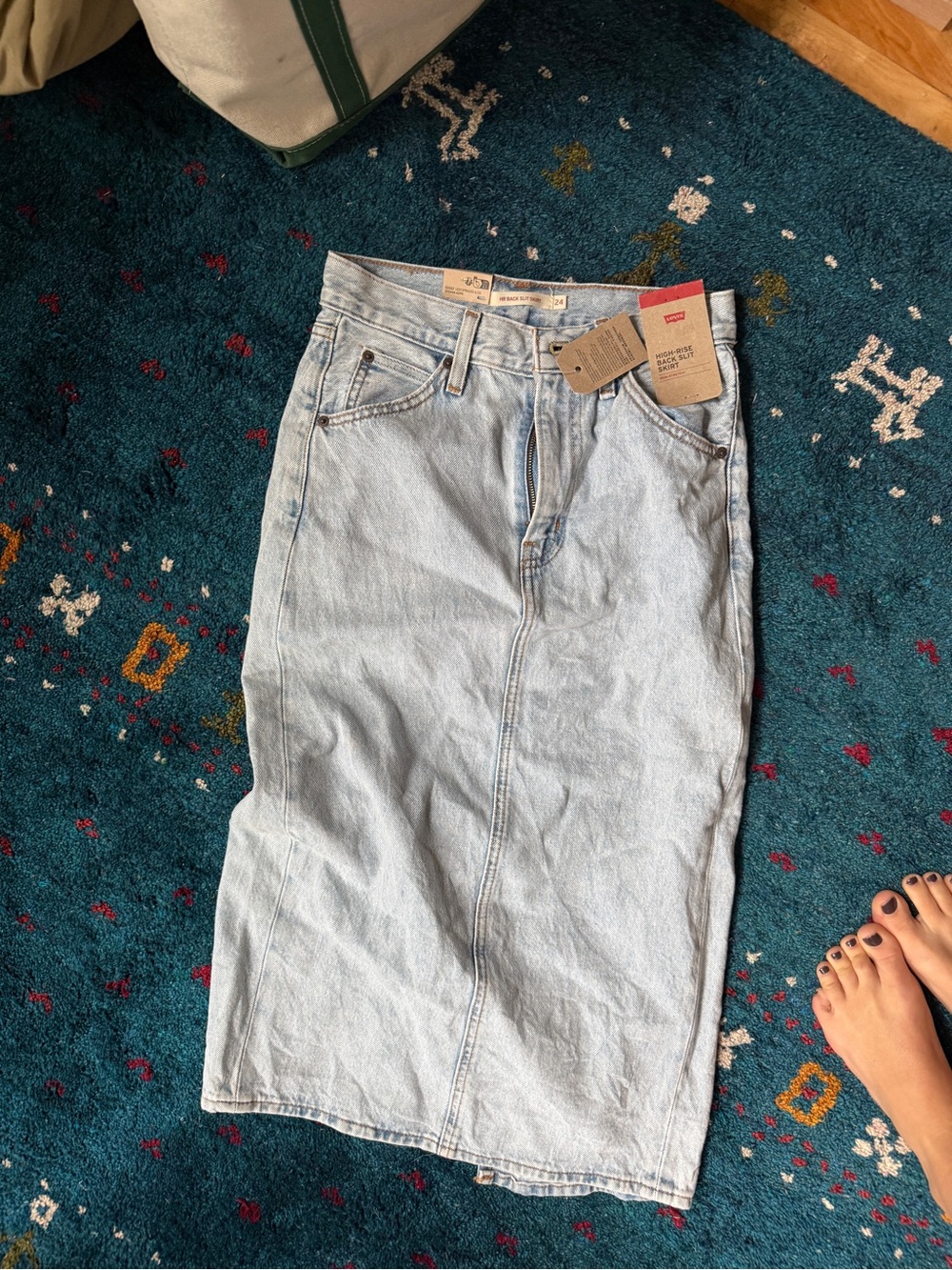 Levi's Light Wash Denim Midi Skirt HR back slit skirt